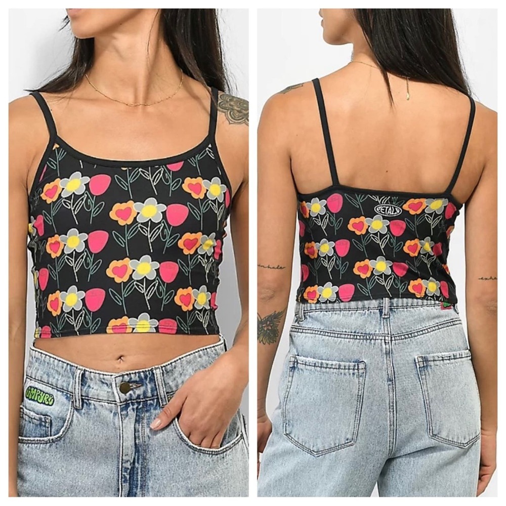 Petals and Peacocks Floral Crop Top Cami Size L Skater Emo Festival